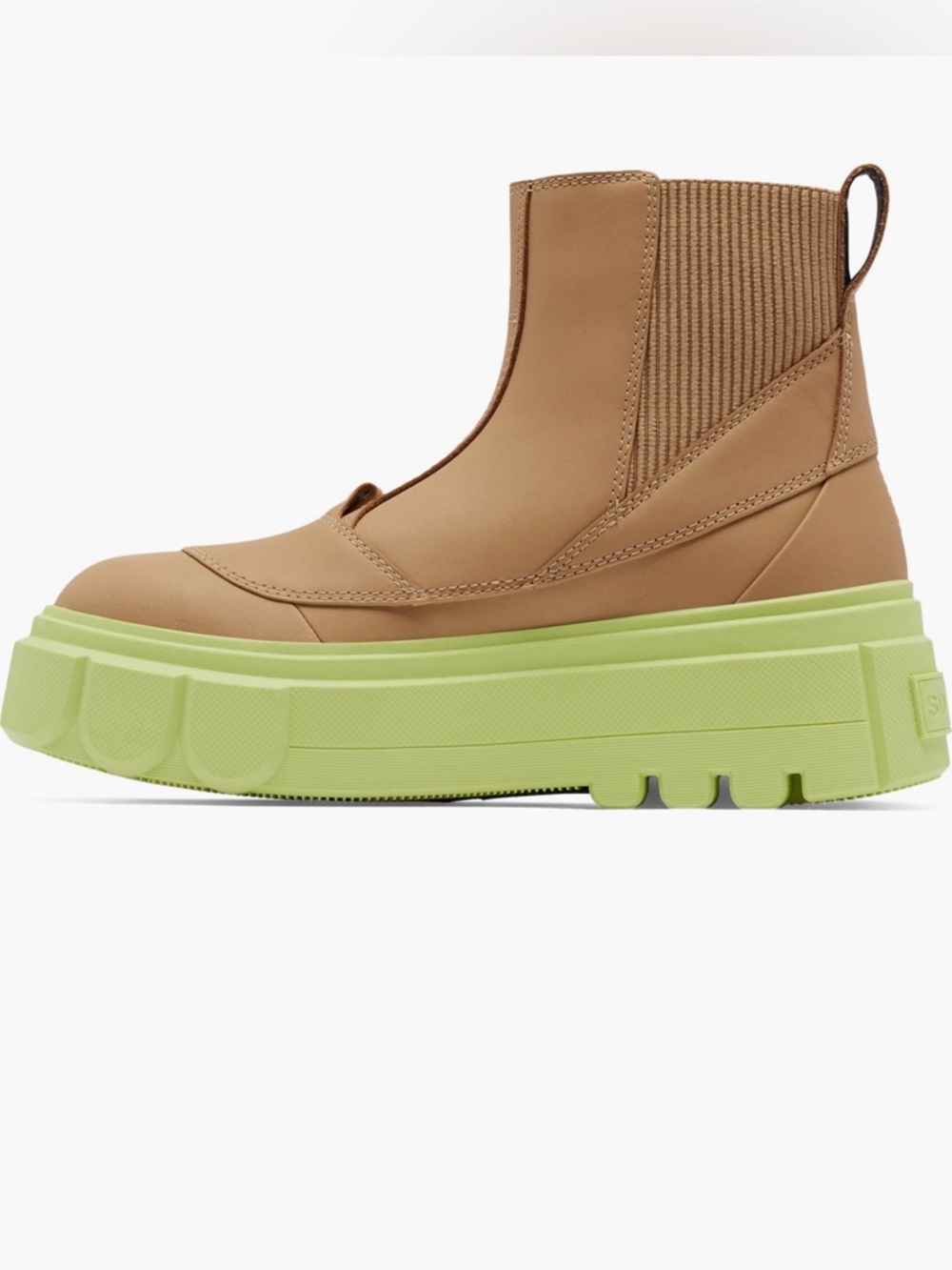 Women’s Chunky Platform Chelsea Boot - Tan with Lime Sole